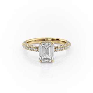 1.91 CT Emerald Cut Hidden Halo Three Side Pave Diamond Moissanite Engagement Ring