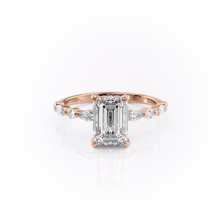 2.10 CT Emerald Solitaire Pave Moissanite Engagement Ring front view