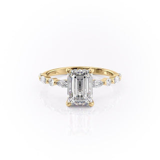 2.10 CT Emerald Solitaire Pave Moissanite Engagement Ring full view