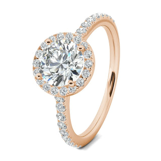 1.0 CT Round Brilliant Cut Halo Moissanite Engagement Ring close up