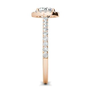 1.0 CT Round Brilliant Cut Halo Moissanite Engagement Ring on hand