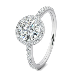 1.0 CT Round Brilliant Cut Halo Moissanite Engagement Ring detail view