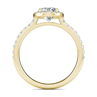 1.0 CT Round Brilliant Cut Halo Moissanite Engagement Ring side view