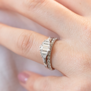 Vintage round half eternity moissanite wedding band detail view of the band image 2