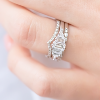 0.60 Emerald Cut Cluster Baguette Moissanite Engagement Ring