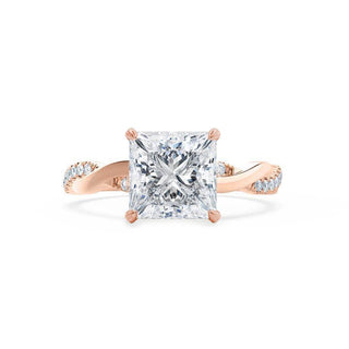 Shimmering 1.92ct princess solitaire moissanite ring close up of the setting