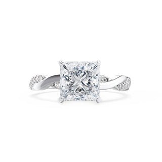Graceful 1.92ct princess solitaire moissanite ring close up of the setting