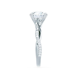 Shimmering 1.92ct princess solitaire moissanite ring side profile view