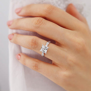 Brilliant 1.92ct princess solitaire moissanite ring close up of the setting
