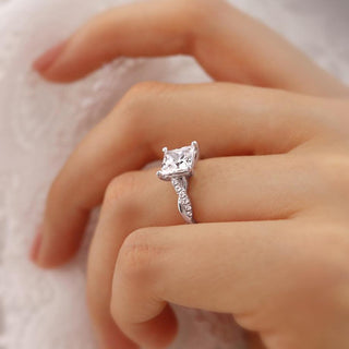 Brilliant 1.92ct princess solitaire moissanite ring shown on a finger