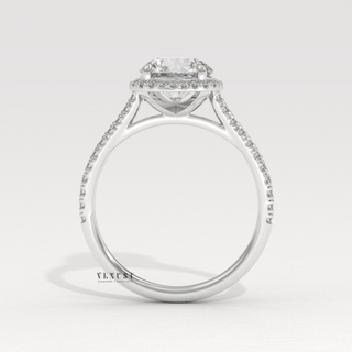 Halo Pave Round Cut Moissanite Engagement Ring sparkle close-up