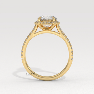 Halo Pave Round Cut Moissanite Engagement Ring close-up of the centre stone
