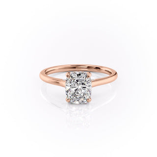 Sparkling 2.0ct cushion hidden halo moissanite ring shown on a finger
