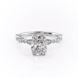 2.0CT Cushion Cut Vintage Pave Diamond Moissanite Engagement Ring