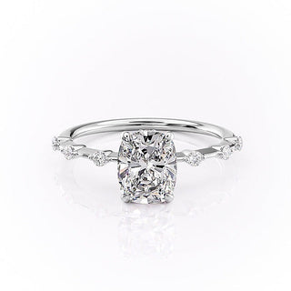 2.0CT Elongated Cushion Cut Petite Pave Moissanite Engagement Ring