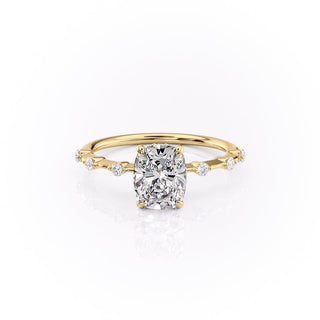 2.0CT Elongated Cushion Cut Petite Pave Moissanite Engagement Ring