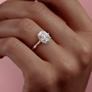 2.0CT Cushion Cut Hidden Halo Solitaire Moissanite Engagement Ring