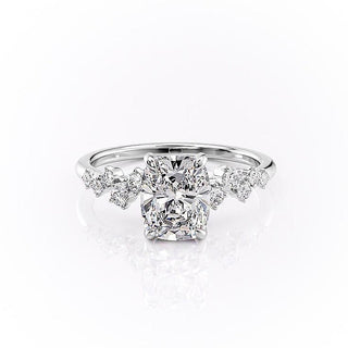 2.0CT Cushion Cut Hidden Halo Cluster Diamond Moissanite Engagement Ring