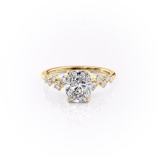 2.0CT Cushion Cut Hidden Halo Cluster Diamond Moissanite Engagement Ring
