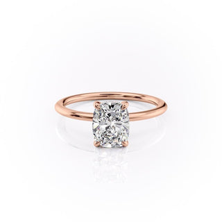 Lustrous 2.0ct cushion hidden halo moissanite ring close up of the setting