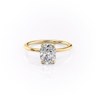 Lustrous 2.0ct cushion hidden halo moissanite ring shown on a finger