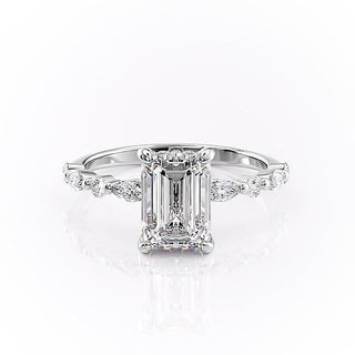 2.10 CT Emerald Solitaire Pave Moissanite Engagement Ring sparkle view