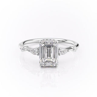1.91 CT Emerald Cut Hidden Halo Petite Pave Moissanite Engagement Ring