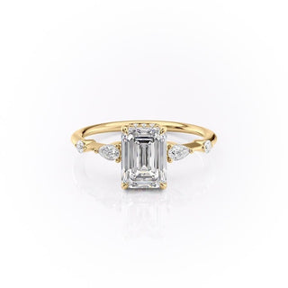 1.91 CT Emerald Cut Hidden Halo Petite Pave Moissanite Engagement Ring