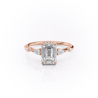 1.91 CT Emerald Cut Hidden Halo Petite Pave Moissanite Engagement Ring