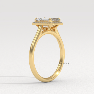 Halo Solitaire Moissanite Emerald Cut Engagement Ring setting detail