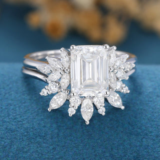 Radiant 1.60ct emerald cluster moissanite ring side profile view