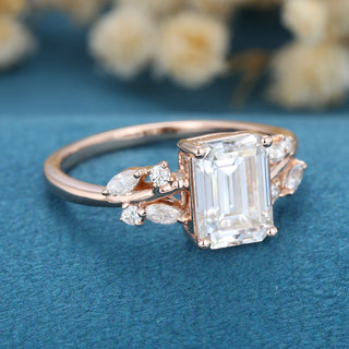 1.60 CT Emerald Cut Cluster Halo Moissanite Engagement Ring top view