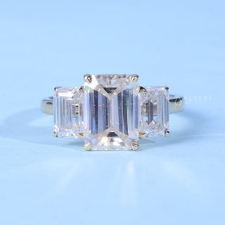 Dazzling 2.0ct emerald three stone moissanite ring front view