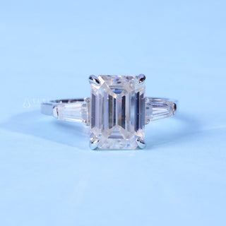 Timeless 2.0ct emerald three stone moissanite ring front view