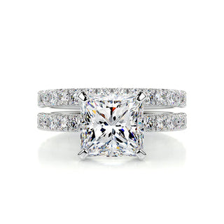 3.0CT Princess Cut Moissanite Diamond Pave Matching Bridal Wedding Ring Set