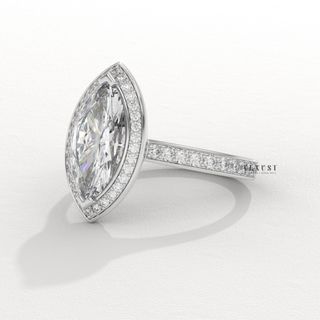 Halo Pave Marquise Cut Moissanite Engagement Ring overhead view