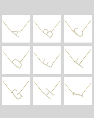 Round Cut Diamond Moissanite Sideways Initial Necklace