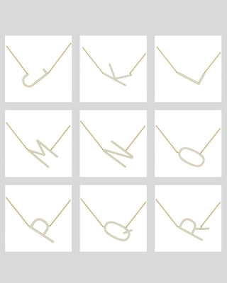 Round Cut Diamond Moissanite Sideways Initial Necklace