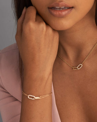 Round Cut Moissanite Interlocked Gold & Diamond Paperclip Link Necklace