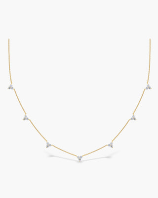Round Cut Three Stone Diamond Moissanite Necklace (7 Stations) For Women