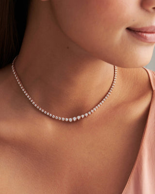 Round Cut Diamond Moissanite Graduated Tennis Necklace