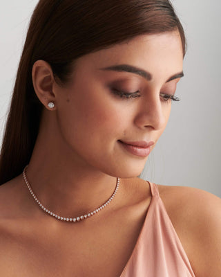 Round Cut Diamond Moissanite Graduated Tennis Necklace