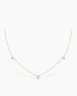 Round Cut Three Stone Diamond Moissanite Station Necklace (3 Stations)