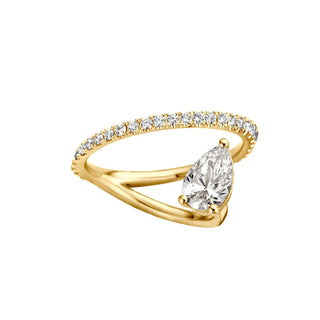 1.2ct Pear Diamond Unique Wraparound Pave Half Band Style Engagement Ring