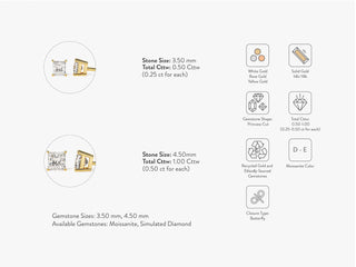 Princess Cut Solitaire  Moissanite Stud Earrings For Women