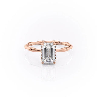 2.10 CT Emerald Cut Solitaire Hidden Halo Setting Moissanite Engagement Ring