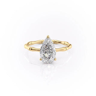 2.0 CT Pear Solitaire Sparkling Moissanite Engagement Ring front view
