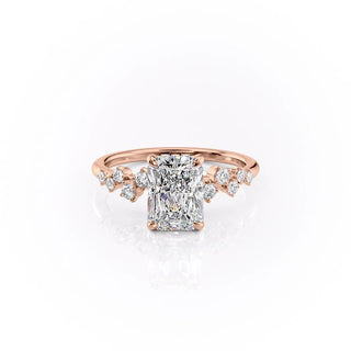 2.0 CT Radiant Cut Cluster Halo Moissanite Engagement Ring front view