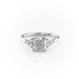 2.15CT Cushion Cut Cluster Style Moissanite Engagement Ring