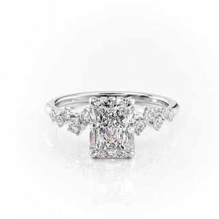 2.0 CT Radiant Cut Cluster Halo Moissanite Engagement Ring full view